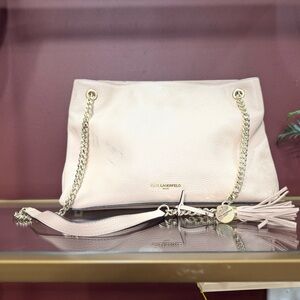 Karl Lagerfeld Paris Pebbled Leather Chain Shoulder Tote Blush Beige